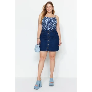 Trendyol Curve Dark Blue Button-Front Denim Skirt