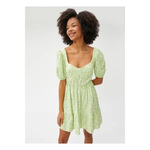 Koton Heart Collar Patterned Green Short Women's Dress 3sal80017ıw