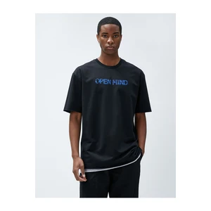 Koton Oversized T-Shirt with Slogan Print Crew Neck Cotton