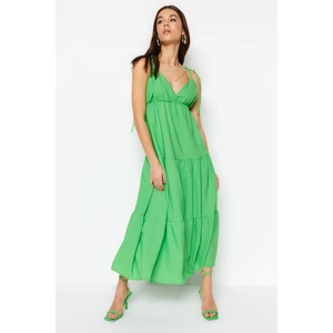 Trendyol Green Woven Straps V-Neck Maxi Dress