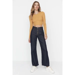 Trendyol Navy Blue Front Button High Waist 90's Wide Leg Jeans