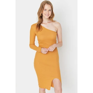 Trendyol Camel Camisole Bodycon Ribbed Knitted Dress