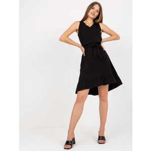 Black cotton basic dress with frills RUE PARIS