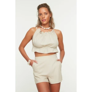 Trendyol Beige Linen Look Shorts & Bermudy