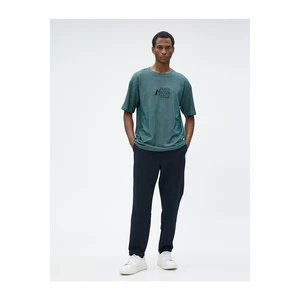 Koton Oversized T-shirt with an embroidered slogan, Short Sleeves, Crew Neck.