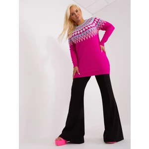 Fuchsia long sweater of larger size with patterns