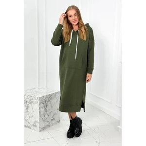 Long dress with a hood in khaki color