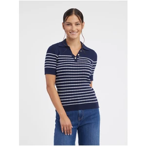 Orsay Dark Blue Women Striped Knitted Polo T-Shirt - Women