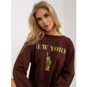 Dark brown and yellow oversize long sweatshirt with slogan