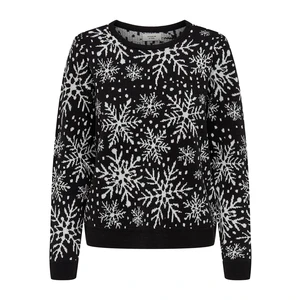 Jacqueline de Yong Dámsky sveter JDYMIKA 15238308 Black W WHITE SNOWFLAKE JACAURD M