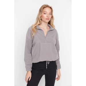 Trendyol Gray Zipper Detail Fleece Knitted Sweatshirt