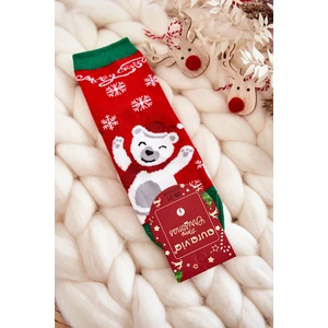 Children's socks "Merry Christmas" Cheerful bear red