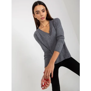 Dark grey smooth classic sweater with neckline