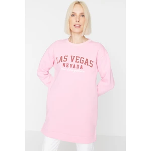 Trendyol Pink Slogan Printed Knitted Sweatshirt with Soft Pillows inside