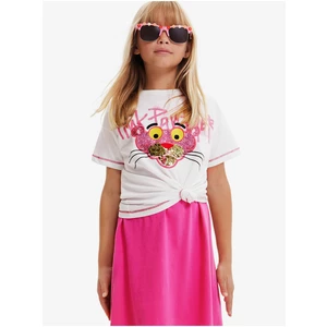 Bílé holčičí tričko Desigual Pink Panther - Holky