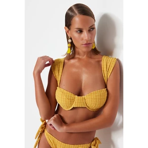Trendyol Mustard Gingham Textured Underwire Textured Bikini Top
