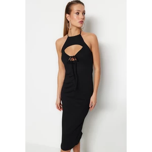 Trendyol Black Knitted Evening Dress with Window/Cut Out Detailed