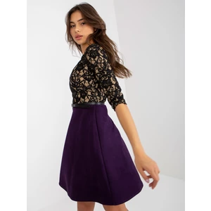 Black-and-purple cocktail dress with belt