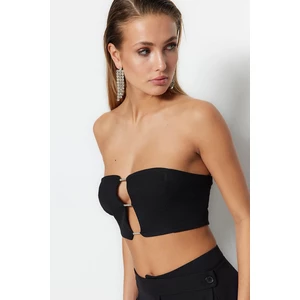 Trendyol Black Crop Lined Woven Shiny Stones Window/Cut Out Detailed Bustier