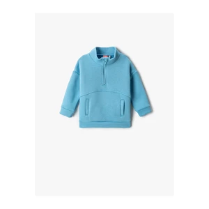 Koton Basic Standing Collar Half-Zip Sweatshirt with Pocket.