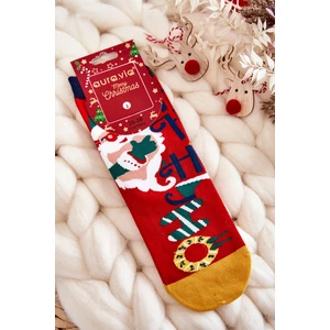 Women's socks with Christmas pattern "ho ho ho" red