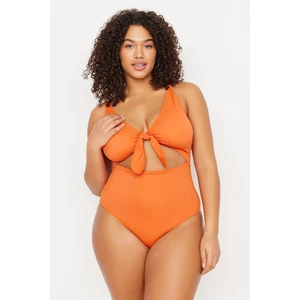 Trendyol Curve Plus Size Swimsuit - Orange - Plain