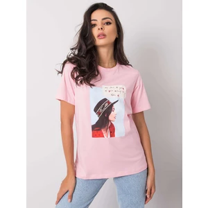 Pink women&#39;s t-shirt with a print