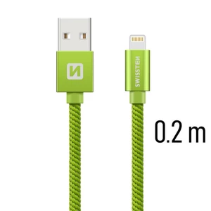 Datový kabel Swissten Textile USB/Lightning, 0,2m, zelený