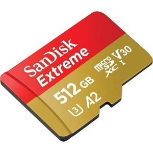 Pamäťová karta micro SDXC, 512 GB, SanDisk Extreme™, Class 10, UHS-I, UHS-Class 3, v30 Video Speed Class, výkonnostný štandard A2