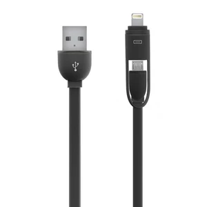 Micro USB adat és töltőkábel Apple redukcióval, 2 in 1, black