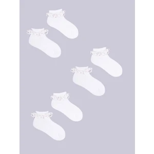 Yoclub Kids's Girls' Turn Cuff Ruffle Cotton Socks 3-pack SKA-0122G-010J-001