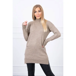 Sweater with stand-up collar dark beige