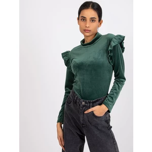 Eugenie green velor blouse with frills
