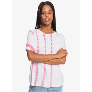 Pink-White Women's Patterned T-Shirt Roxy Over The Rainbo - Women
