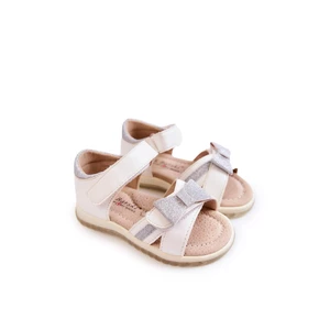 Children's Leather Sandals With Velcro White Lolly