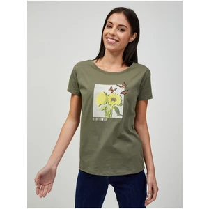 Khaki T-shirt with ORSAY print - Women