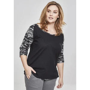 Women's 3/4 Contrast Raglan T-Shirt Black/Dark Camo