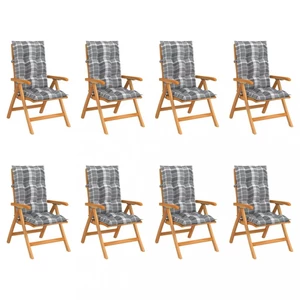Skládací zahradní židle s poduškami 8 ks teak / látka Dekorhome Šedá kostka,Skládací zahradní židle s poduškami 8 ks teak / látka Dekorhome Šedá kostk