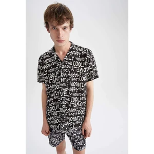 DEFACTO Regular Fit Short Sleeve Slogan Print Viscose Shirt