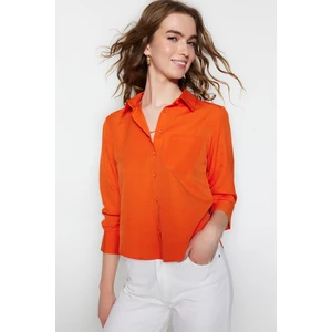 Trendyol Orange Basic Woven Cotton Shirt with Pocket