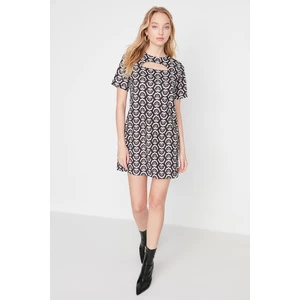 Trendyol Black Collar Detailed Patterned Woven Dress