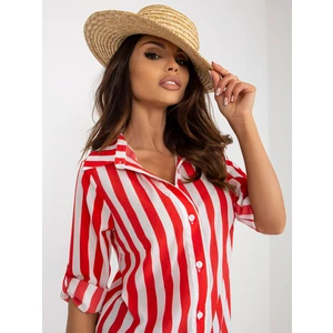 Red and white striped button-down shirt blouse