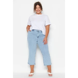 Trendyol Curve Light Blue High Waist Tassel Detailed Culotte Fit Jeans