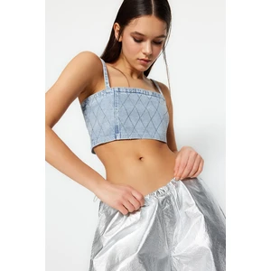 Trendyol Blue Crop Denim Shiny Stone Bustier