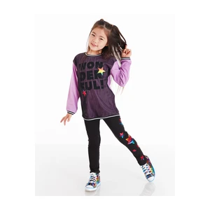 Mushi Wonderful Mesh Girl Lilac Tunic T-shirt and Black Leggings Set.