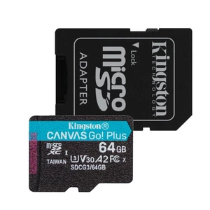 Kingston Canvas Go Plus Micro SDXC 64GB + SD adaptér, UHS-I U3 A2, Class 10 - rýchlosť 170/70 MB/s (SDCG3/64GB)