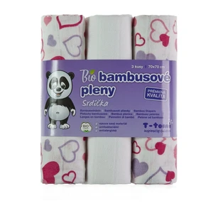 T-TOMI Plienky BIO bambusové 70x 70 cm, 3 ks, srdiečka
