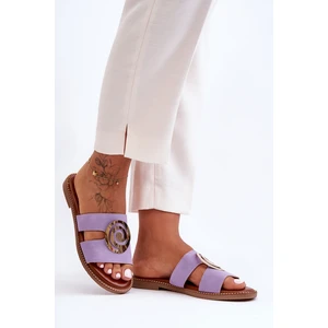 Fashionable slippers with shiny purple deep breath decoration