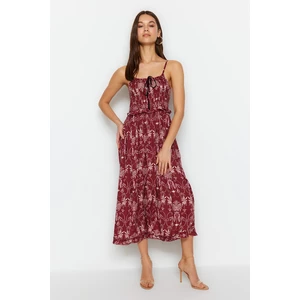 Trendyol Burgundy Weave Patterned Strap Midi Dress