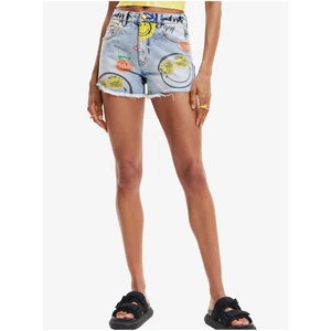 Light blue denim shorts Desigual Smiley - Women